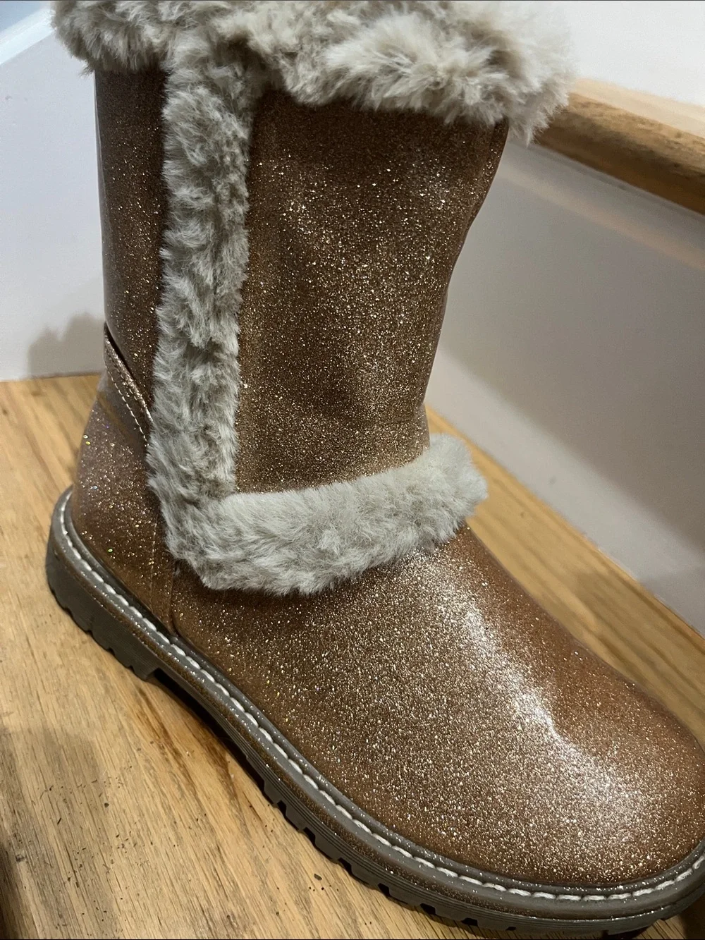 DV by Dolce Vita Kids Glitter Pink Gold Faux Fur Boots